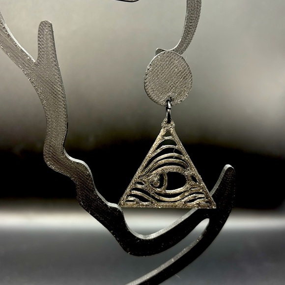 Black Triangle Third Eye Earrings - Picture 4 of 5